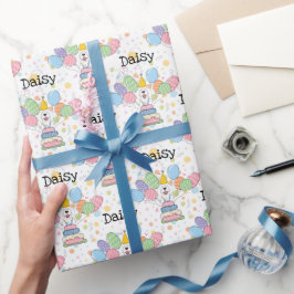 Papel De Presente Cachorro Branco Sheepadoodle Aniversário