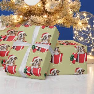 Papel De Presente Cachorro Bulldog Inglês Engraçado Luzes de Natal n