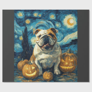 Papel De Presente Cachorro Bulldog Inglês Fofo de Halloween Jack O L