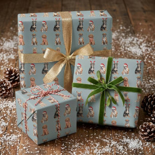 Papel De Presente Cachorro Cachorrinho Azul Neve Festivo Elegante Na