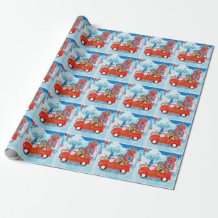 Papel De Presente Cachorro Cachorro Basset na Neve do Caminhão de Pa