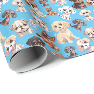 Papel De Presente Cachorro Cachorro Cachorro Azul