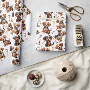 Papel De Presente Cachorro Cachorro Cachorro Cachorro Castanho-Cacho