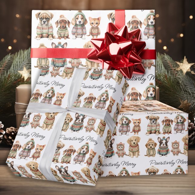 Papel De Presente Cachorro Cachorro de Natal Pets Pawsitivamente Fel (Criador carregado)