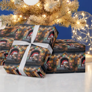 Papel De Presente Cachorro Cachorro De Papais noeis De Natal Em Cach