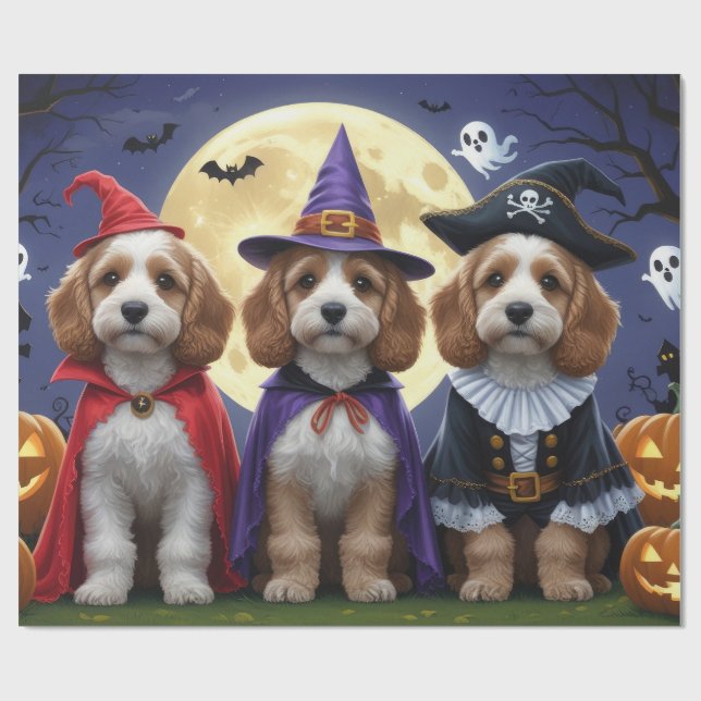 Papel De Presente Cachorro Cachorro Pumpkin Halloween Engraçado (Aberto)