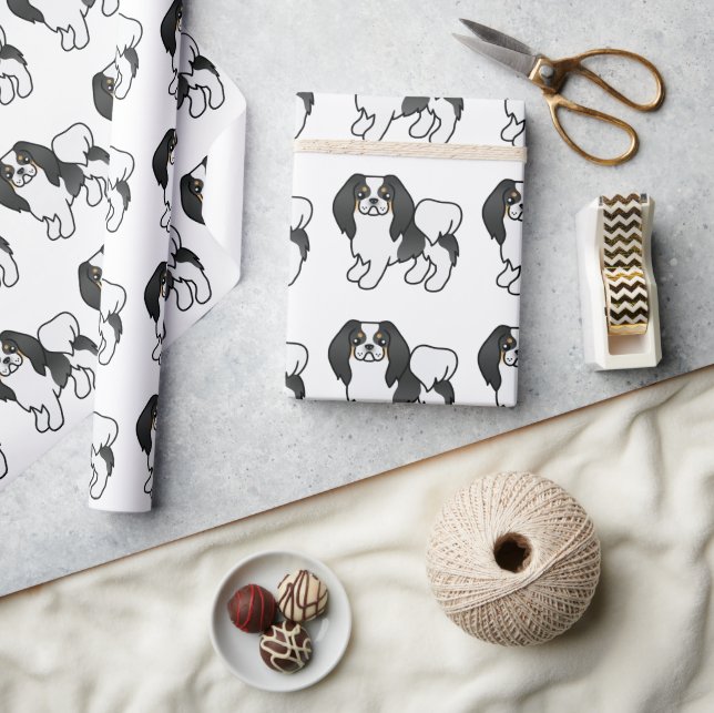 Papel De Presente Cachorro Cartoon Patrão Tricolor Japonês Chin (Artesanato)