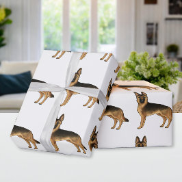 Papel De Presente Cachorro Cartoonista Pastor Alemão Preto e Castanh