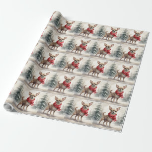 Papel De Presente Cachorro Chihuahua na neve Natal 