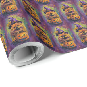 Papel De Presente Cachorro Chow Chow Assustador Dia das Bruxas Bruxa