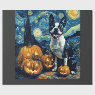 Papel De Presente Cachorro Cute Boston Terrier Halloween Jack O Lant