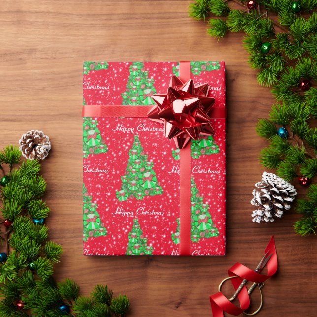 Papel De Presente Cachorro Dachshund Árvore de Natal Festa Vermelho (Presente de Natal)