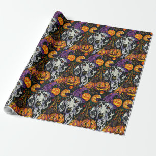 Papel De Presente Cachorro dálmata assustador, bruxa de Halloween e 