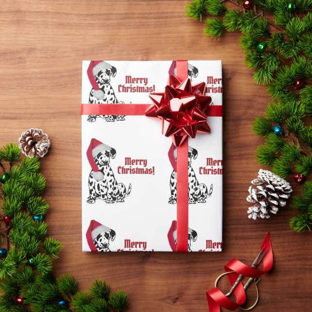 Papel De Presente Cachorro Dálmata Gorro de Meia Vermelha Feliz Nata (Presente de Natal)