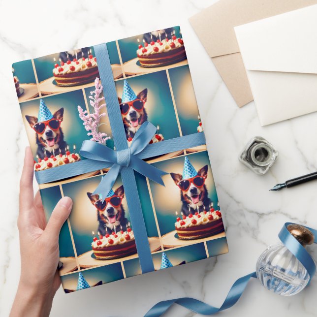 Papel De Presente Cachorro De Aniversário Com Bolo (Presentear)