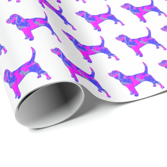 Papel De Presente Cachorro de Beagle Silhouette Rosa/Presente Branco (Ponta do rolo)