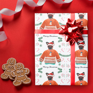 Papel De Presente Cachorro de Bruxelas Vestindo Suéter de Natal Fest
