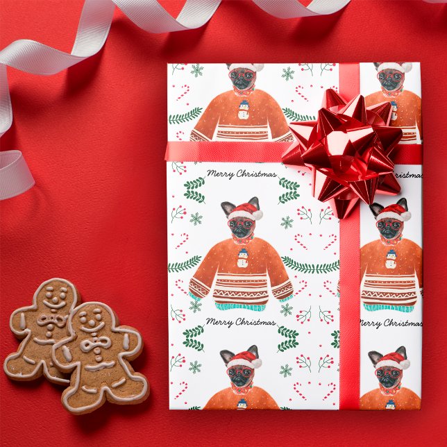 Papel De Presente Cachorro de Bruxelas Vestindo Suéter de Natal Fest (Criador carregado)