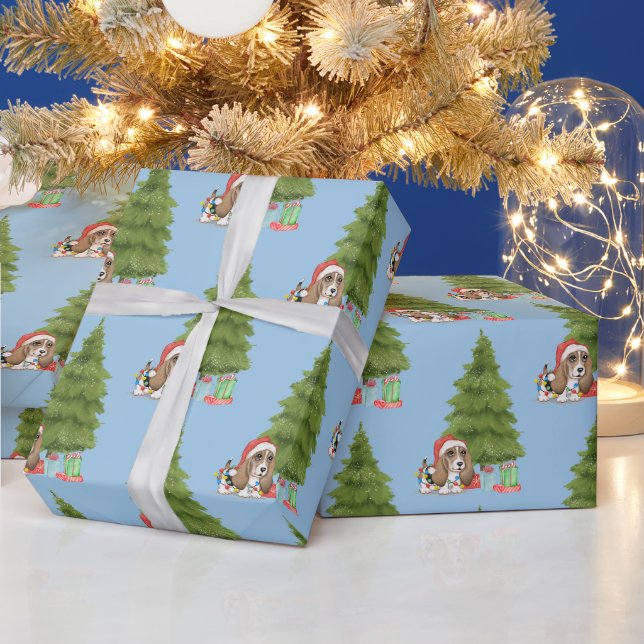 Papel De Presente Cachorro de Caça de Natal em Luzes (Feriados)