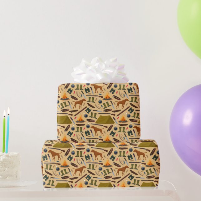 Papel De Presente Cachorro de Caça Espingarda Tenda Binóculos Esport (Presentes para festas)