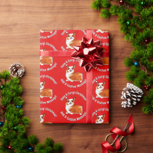 Papel De Presente Cachorro De Corgi De Natal Com Papai Noel