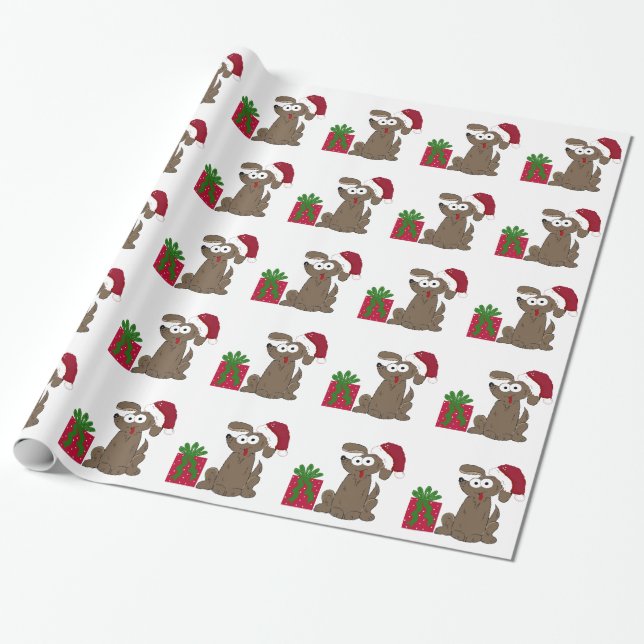 Papel De Presente Cachorro de Desenho Animado Bobo com Chapéu de Pap (Desenrolado)