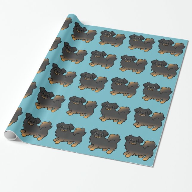 Papel De Presente Cachorro de desenho animado Tibetan Spaniel preto  (Desenrolado)
