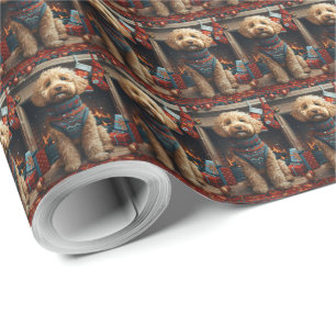 Papel De Presente Cachorro de Goldendoodle com Lareira de presente d