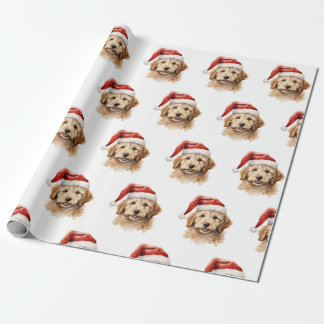 Papel De Presente Cachorro de Goldendoodle com Papai Noel
