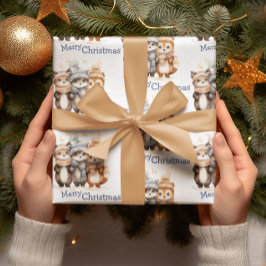 Papel De Presente Cachorro de inverno Aquarela Feliz Natal