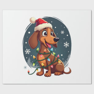 Papel De Presente Cachorro de Natal Dachshund Papai Noel Xmas Wiener