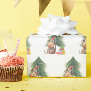 Papel De Presente Cachorro de Natal e Árvore de Pinheiro Em Flocos d