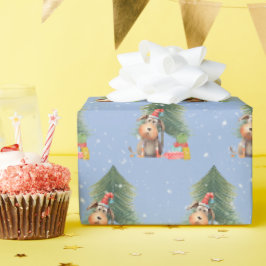 Papel De Presente Cachorro de Natal e Árvore de Pinheiro Em Flocos d