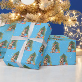 Papel De Presente Cachorro de Natal e Árvore de Pinheiro Em Flocos d