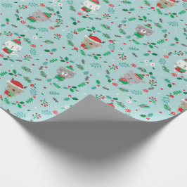 Papel De Presente Cachorro de Natal Ficha de animais azul