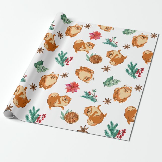 Papel De Presente Cachorro de Natal Fofo Festivo   (Desenrolado)