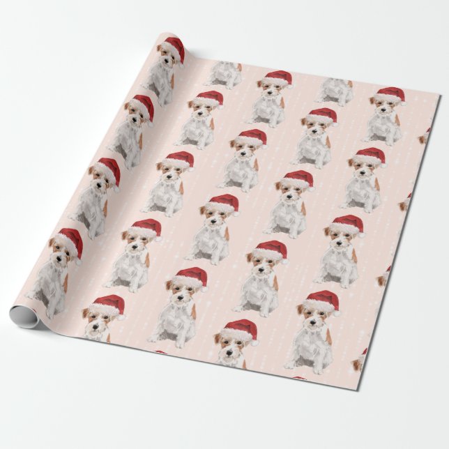 Papel De Presente Cachorro de Natal Jack Russell Santa Hat (Desenrolado)