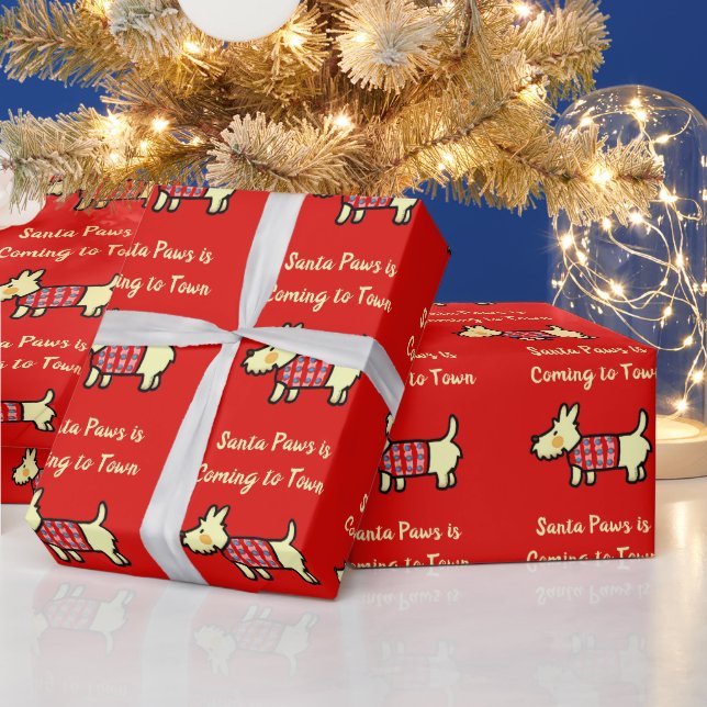 Papel De Presente Cachorro de Natal Papai Noel Festivo (Feriados)
