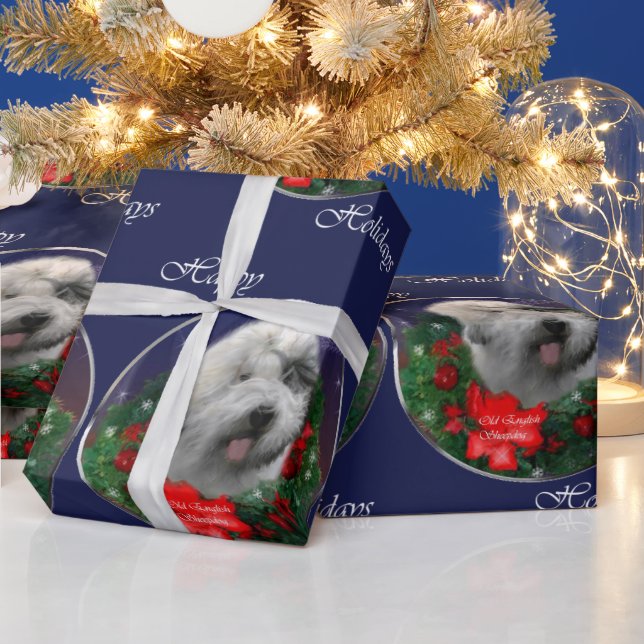 Papel De Presente Cachorro de Pastoreio Inglês Antigo Natal (Feriados)