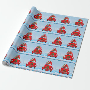 Papel De Presente Cachorro De Poodle No Carro Com Papai Noel