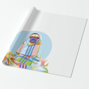 Papel De Presente Cachorro De Pug Bonito Colorido Em Aberto