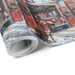 Papel De Presente Cachorro do Tipo Pit Bull Natal Estação de Bombeir