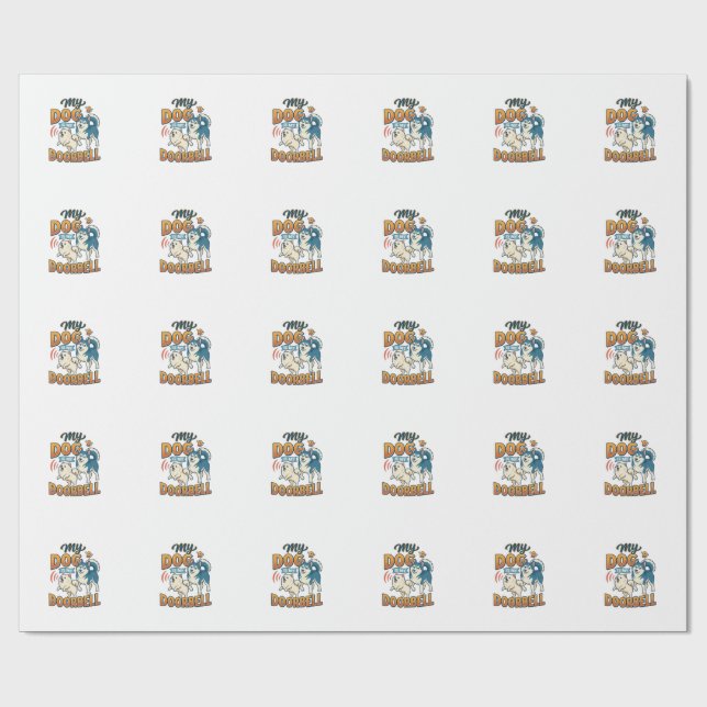 Papel De Presente Cachorro é latindo campainha branca azul_1 (Aberto)