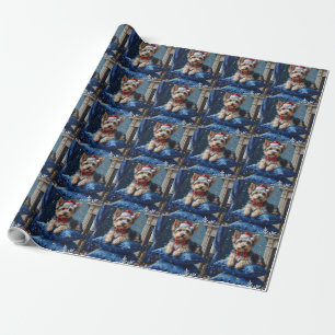 Papel De Presente Cachorro Elegante Biewer Terrier Veludo Natal