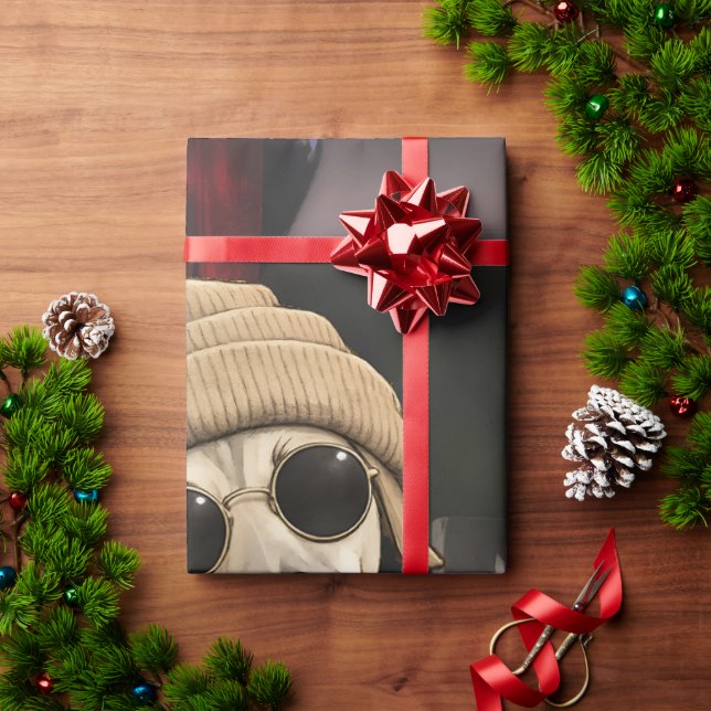 Papel De Presente Cachorro engraçado de Natal bebendo chá de bolhas (Presente de Natal)