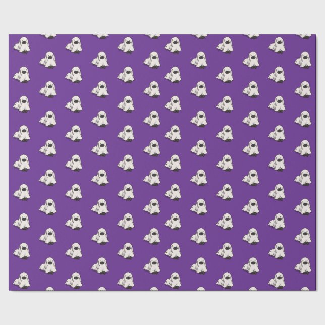 Papel De Presente Cachorro Engraçado Halloween Fantasma Roxo (Barra)