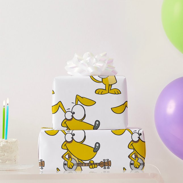 Papel De Presente Cachorro Engraçado Tocando Música Banjo (Criador carregado)