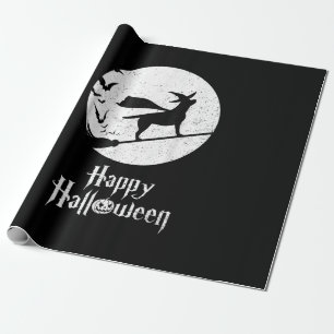 Papel De Presente Cachorro   Feliz Vassoura-de-bruxa do Halloween