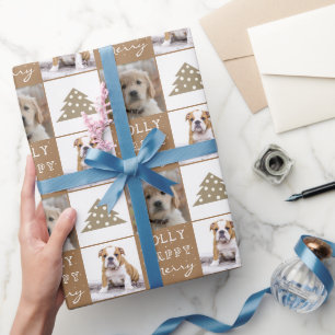 Papel De Presente Cachorro Filhote Pet 2 Fotos Árvore de Natal Alegr