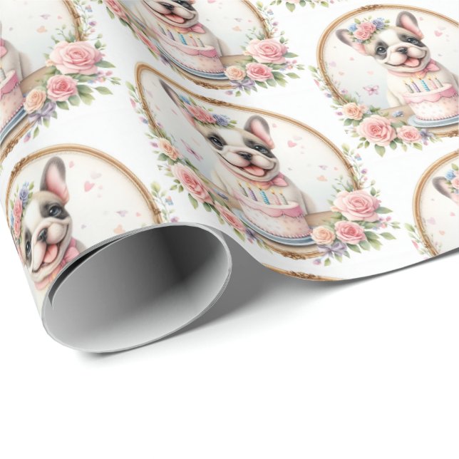 Papel De Presente Cachorro Francês Cachorro Pupado Cachorro - Aniver (Ponta do rolo)